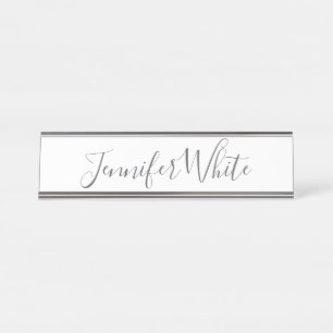 Porte-nom Pour Bureau Calligraphie Élégant Gris rétro Gris Blanc Nom