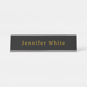 Porte-nom Pour Bureau Calligraphie Elegant Retro Gold & Black Nom