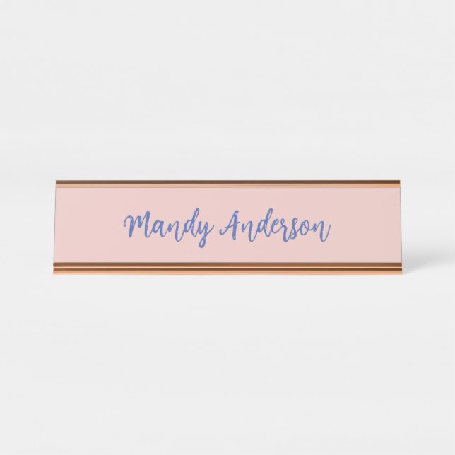Porte-nom Pour Bureau Calligraphie Élégant Rose Or Plaine Nom simple (Devant)