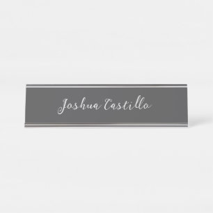 Porte-nom Pour Bureau Calligraphie Simple Gris Nom Professionnel