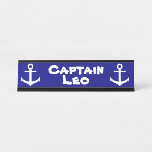 Porte-nom Pour Bureau Capitaine fait sur commande de bleu marine et de