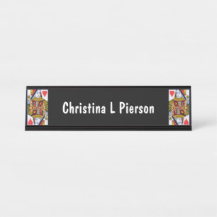 Porte-nom Pour Bureau Carte de jeu Ornate de la Reine du Coeur sur noir