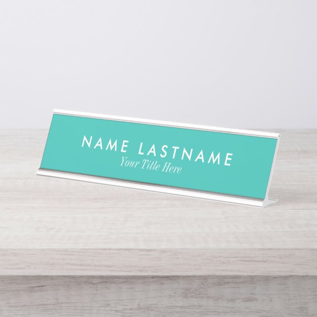 Porte-nom Pour Bureau Carte d'identité Turquoise Sleek Simple Custom Des (Devant)