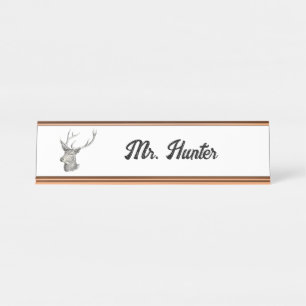 Porte-nom Pour Bureau Cerf Buck Head avec Antlers Black and White Art