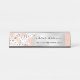 Porte-nom Pour Bureau Cerisier Blossom Rose Parties scintillant Or Cheve