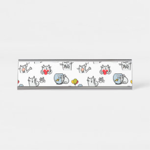 Porte-nom Pour Bureau Chats amusants, lait et magie.