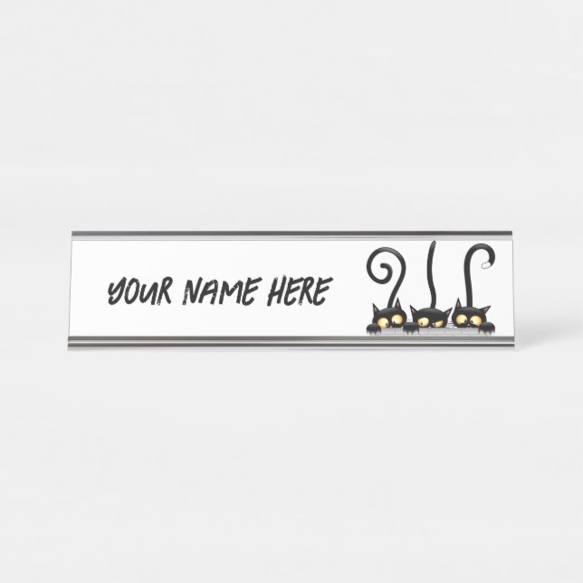 Porte-nom Pour Bureau Chats Naughty, Playful et drôle de personnages (Devant)