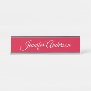 Porte-nom Pour Bureau Chic Calligraphie Élégant Cerisier Rouge Personnal