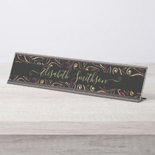 Porte-nom Pour Bureau Chic Classy élégant noir foncé professionnel flora