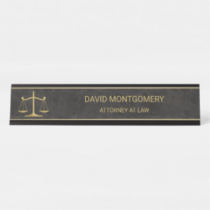Porte-nom Pour Bureau Chic Gold Scales of Justice Black Leather Lawyer