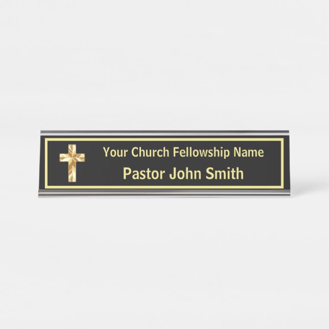 Porte-nom Pour Bureau Church Pastor Classy Noir (Devant)