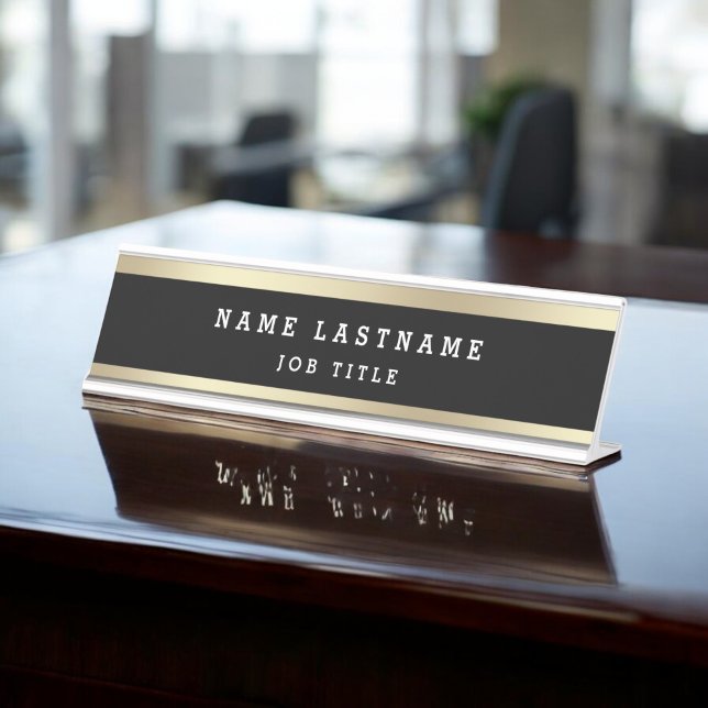 Porte-nom Pour Bureau Classy Professional Elegant Black Gold (Créateur téléchargé)