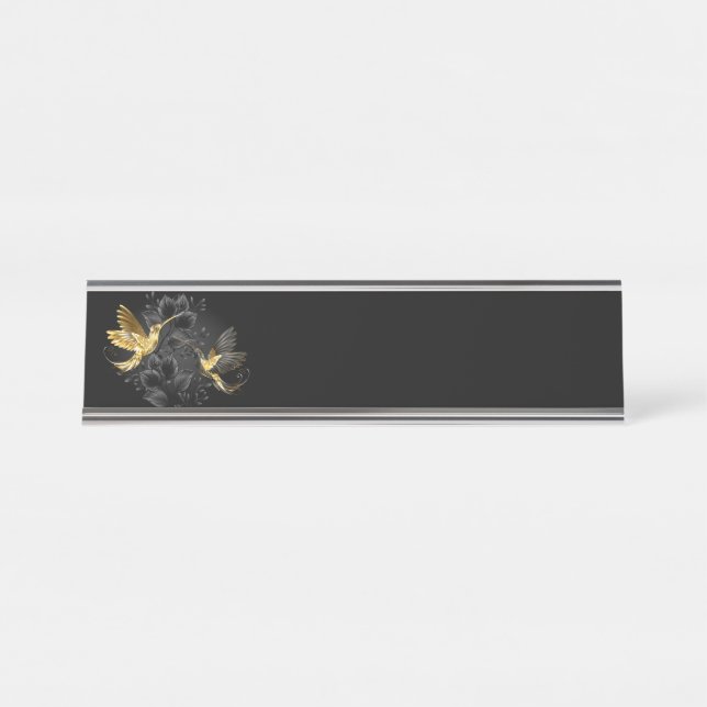 Porte-nom Pour Bureau Colibri noir et or (Devant)