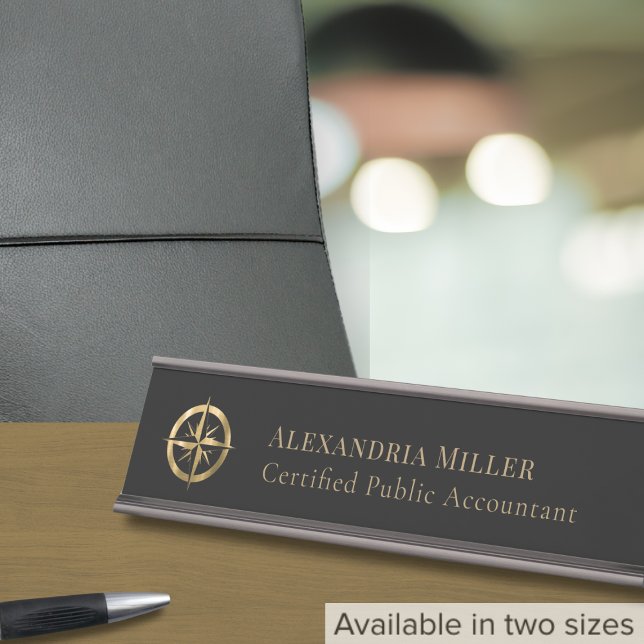 Porte-nom Pour Bureau Compas noir et or personnalisé (Créateur téléchargé)