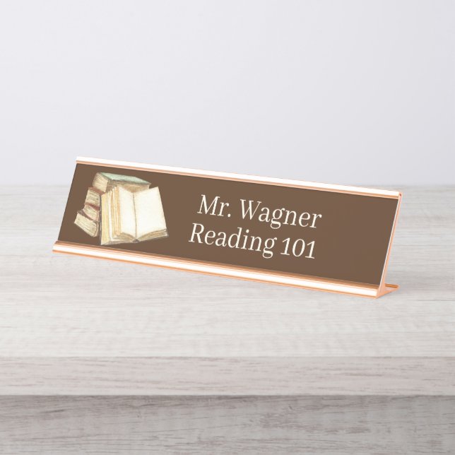 Porte-nom Pour Bureau cool enseignant ajouter des livres de nom (Devant)