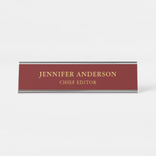 Porte-nom Pour Bureau Couleurs rouge foncé et or Professionnel Moderne P