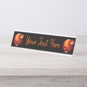 Porte-nom Pour Bureau Crâne d'Halloween et Citrouille
