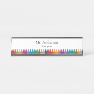 Porte-nom Pour Bureau Crayons Arc-en-Ciel Nom de l'enseignant et niveau