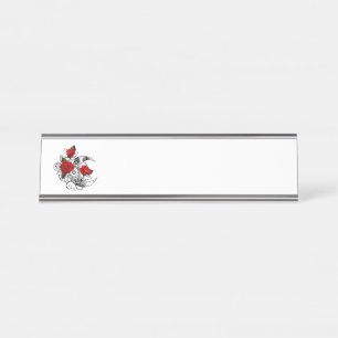 Porte-nom Pour Bureau Croissant mécanique avec roses rouges