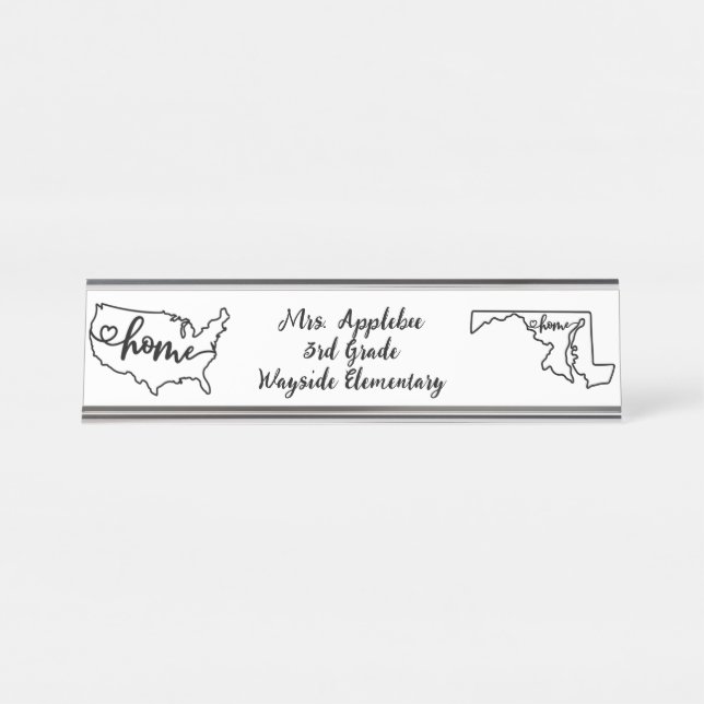 Porte-nom Pour Bureau Custom Maryland State US Home Line Art (Devant)