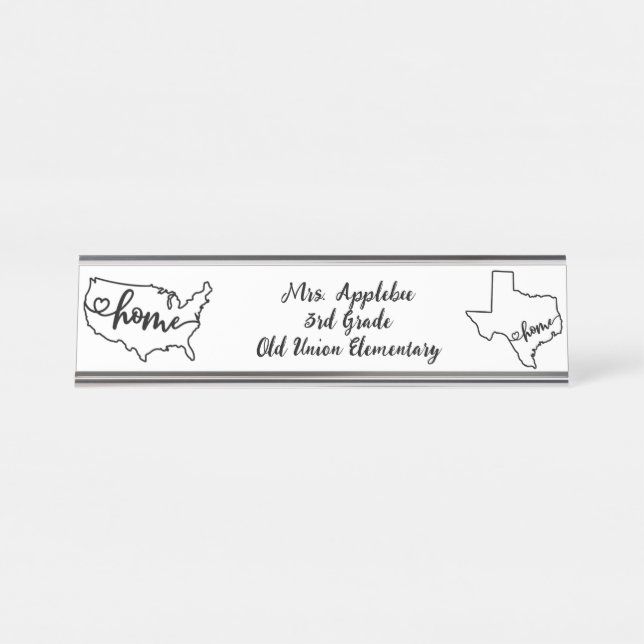 Porte-nom Pour Bureau Custom Texas State US Home Line Art (Devant)