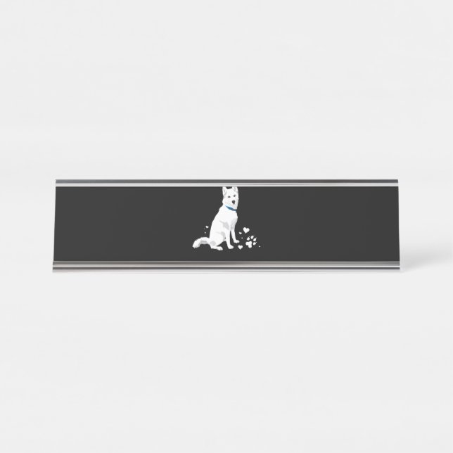 Porte-nom Pour Bureau Cute White Siberian Husky - Sweet White Snow Dog (Devant)
