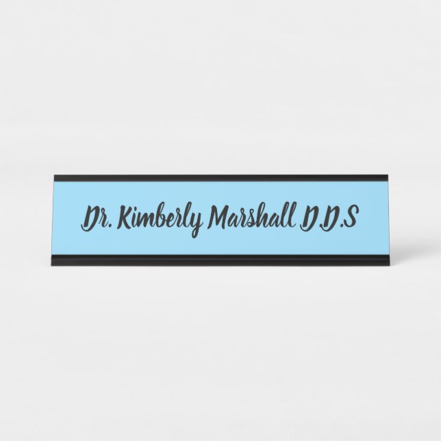 Porte-nom Pour Bureau Dentiste Script Bleu (Devant)