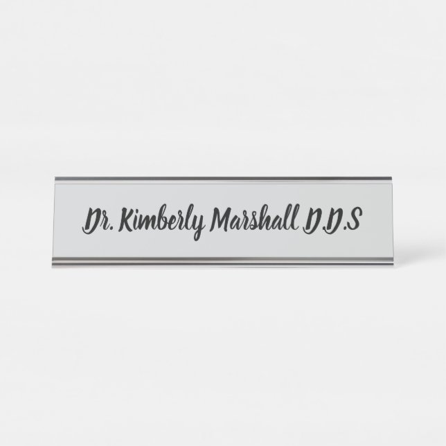 Porte-nom Pour Bureau Dentiste Script Gray (Devant)