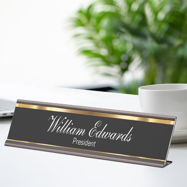 Porte-nom Pour Bureau Design élégant Luxury Gold Black Executive (Créateur téléchargé)
