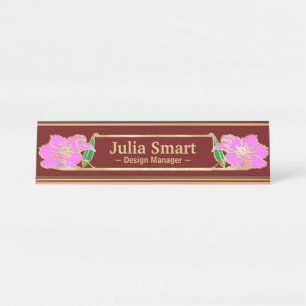 Porte-nom Pour Bureau Design or Floral avec cadre Desk Name Plate
