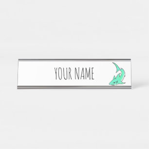 Porte-nom Pour Bureau dessin souriant requin menthe bleu vert océan anim