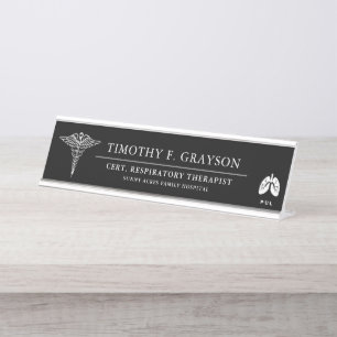 Porte-nom Pour Bureau Docteur en Pulmonologie Professionnel Noir   