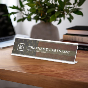 Porte-nom Pour Bureau Drapeau américain grungy avec finition et nom lin