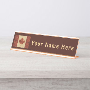 Porte-nom Pour Bureau Drapeau Canadien Sur L'Écorce De Birch Intérieur