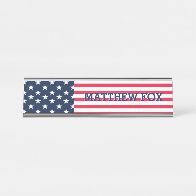 Porte-nom Pour Bureau Drapeau Patriotique USA 🇺 🇸 Étoiles et rayures M (Devant)