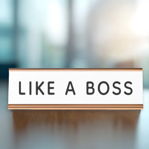Porte-nom Pour Bureau Drôle comme un patron Citation de bureau blanc
