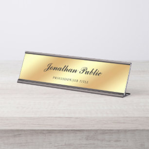 Porte-nom Pour Bureau Écriture manuscrite Script Elegant Or Modèle moder