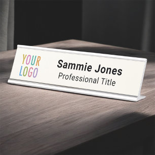 Porte-nom Pour Bureau Ecru Interchangeable Desk Name Plate Business Logo