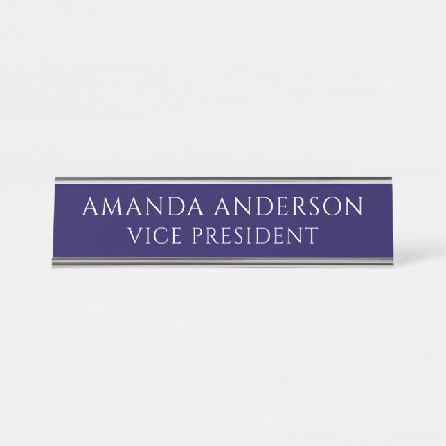 Porte-nom Pour Bureau Elegant Blue Vice President Title Name Plate (Devant)