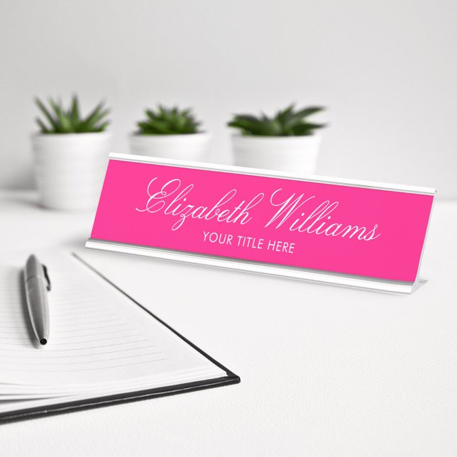 Porte-nom Pour Bureau Élégant Classy Girly Bright Rose Personnalisé (Créateur téléchargé)