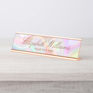 Porte-nom Pour Bureau Élégant Classy Moderne Holographique Pastels Perso