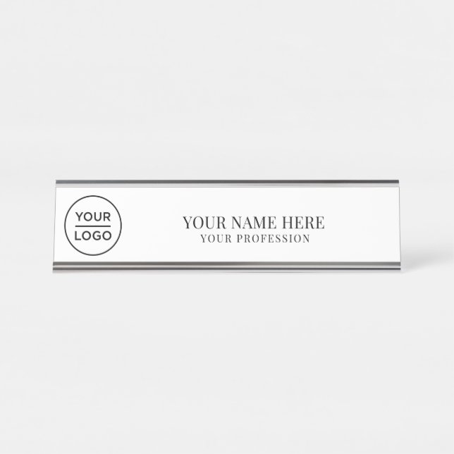 Porte-nom Pour Bureau Elegant custom Logo Employee Name, Profession (Devant)