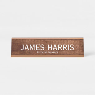 Porte-nom Pour Bureau Élégant directeur exécutif Wood Texture 2 Nom du b