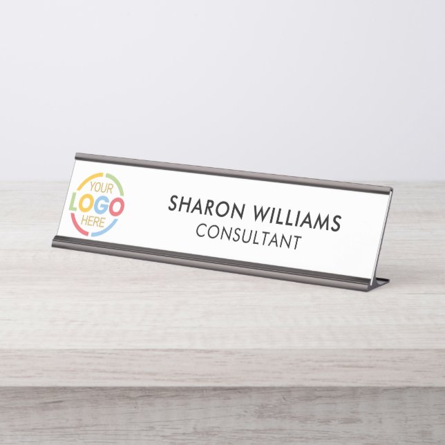 Porte-nom Pour Bureau Élégant Logo d'affaires personnalisé élégant Noir  (Devant)