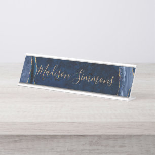 Porte-nom Pour Bureau Élégant Marine Blue Gold Agate Geode Feminine Scri