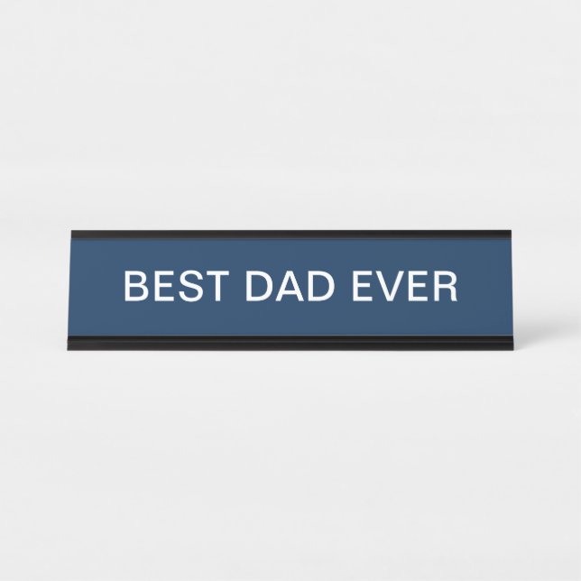 Porte-nom Pour Bureau Elegant Meilleur Papa Jamais Marine Bleu (Devant)