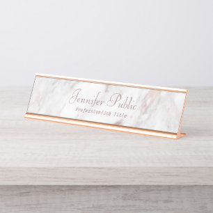 Porte-nom Pour Bureau Élégant Modèle de script moderne en marbre de R