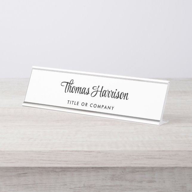 Porte-nom Pour Bureau Élégant Monogramme de script professionnel (Devant)