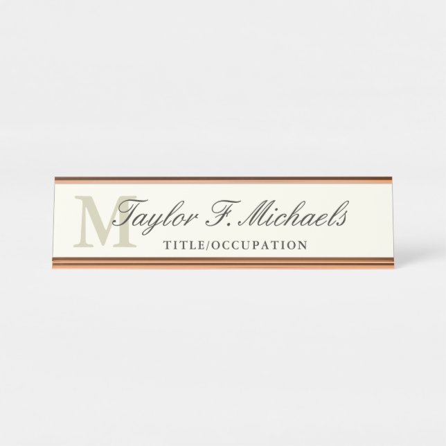 Porte-nom Pour Bureau Élégant monogramme et nom (Devant)