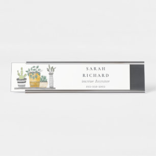 Porte-nom Pour Bureau Elégant Plante à pots Maison Aquarelle Botanique